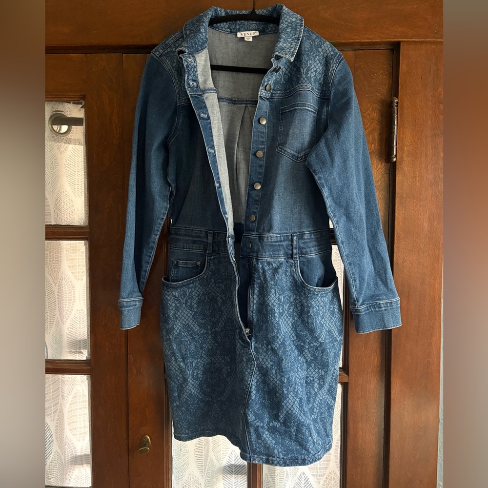 Venus Lace Print Denim Mini Dress - Picture 8 of 11